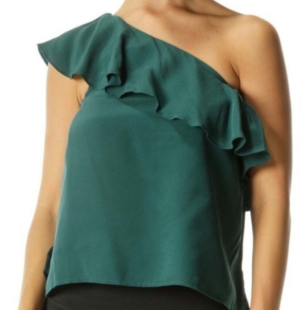 Maeve Emerald Green Ruffle One Shoulder Top, Size 14